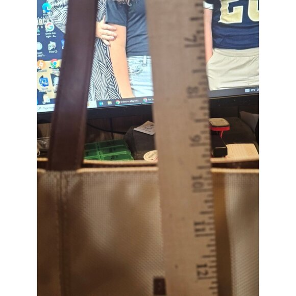 Tumi Beige Canvas & Brown Leather Tote Bag With Rear Zip Pocket And Handles - Picture 11 of 11